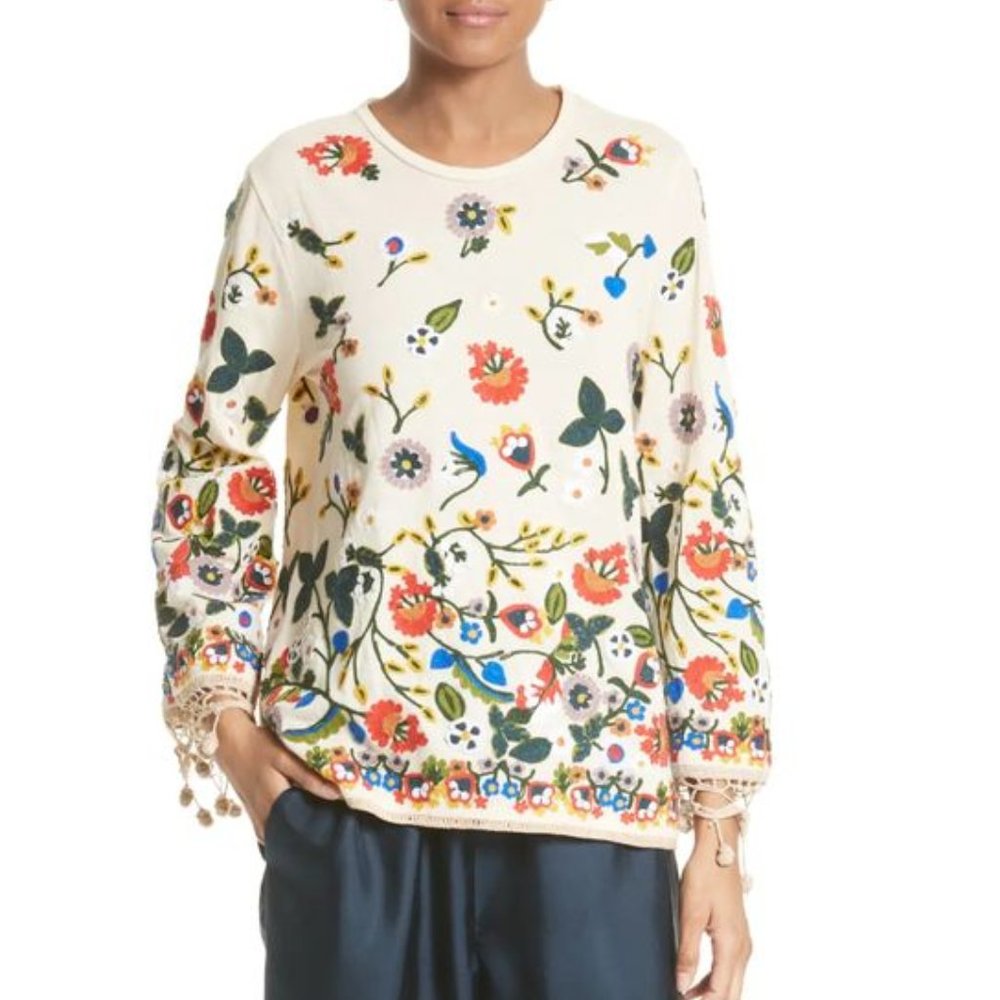 Alice + Olivia Lenora Embroidered Bell Sleeve Tunic Sz S